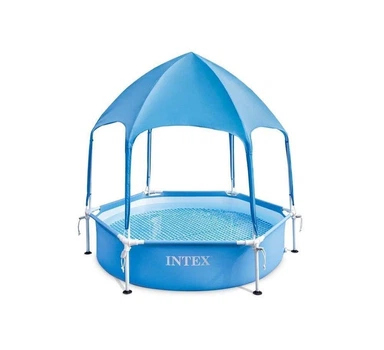 Круглый каркасный бассейн Intex 28209 с чашей из ПВХ навесом и душем 183х38 см Синий (127-9-28209)