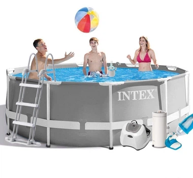 Круглый каркасный бассейн Intex 26706-6 с чашей из ПВХ хлоргенератором 4 г / ч фильтр насосом 3785 л / ч скиммером пылесосом лестницей тентом и подстилкой 305х99 см Серый (127-9-26706-6)