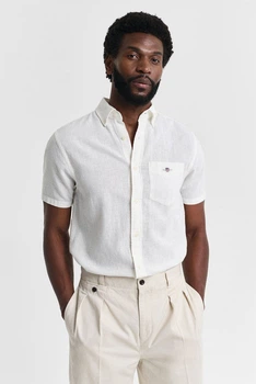 Чоловіча біла лляна сорочка REG COTTON LINEN SS SHIRT Gant S 3250083