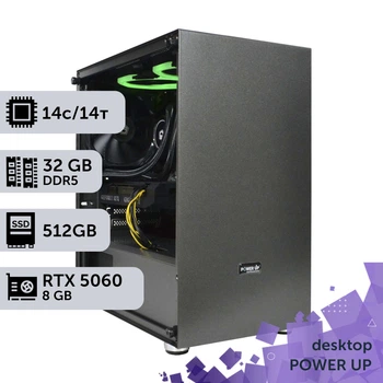 Рабочая станция PowerUp Desktop #748 Core Ultra 5 245KF/32 GB/SSD 512GB/GeForce RTX 5060 8GB для 3D моделирования видеомонтажа рендеринга для инженеров и архитекторов