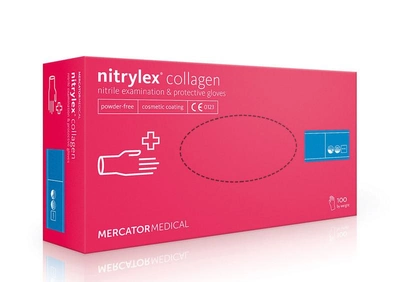Рожеві одноразові рукавички нітрилові Nitrylex® PF Collagen з колагеном L