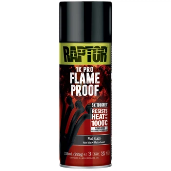Краска повышенной стойкости огнестойкая | RAPTOR Flameproof | Аэрозоль 338 мл | Черный мат