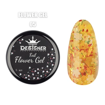 Гель с цветочками из фольги Foil flower gel (Желтый FG05) Дизайнер 5 мл для декора ногтей