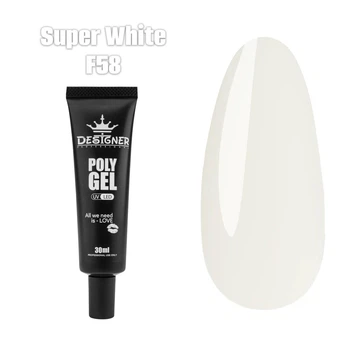 Полигель Дизайнер 30 мл Super White для наращивания и укрепления ногтей №58