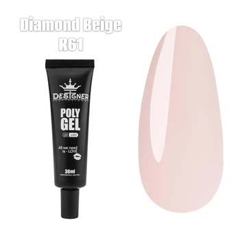 Полигель Дизайнер 30 мл Diamond Beige для наращивания и укрепления ногтей №61