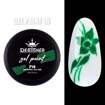 Гель-краска Gel Paint (Зелёный 16) Дизайнер no wipe, 5 мл для росписи ногтей