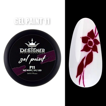 Гель-краска Gel Paint (Винный 11) Дизайнер no wipe, 5 мл для росписи ногтей