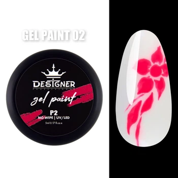 Гель-краска Gel Paint (Малиновый 02) Дизайнер no wipe, 5 мл для росписи ногтей