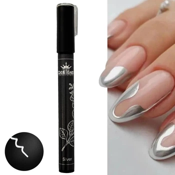Ручка (фломастер, маркер) зеркальная Chrom metal nail pen Дизайнер - для дизайна, росписи ногтей, френча Silver