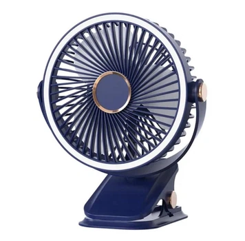 Портативний настільний вентилятор Mist FAN 4078 із прищіпкою для кріплення та підсвіткою від USB Синій
