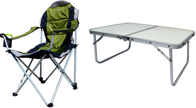 Набор Раскладное кресло Ranger FC750-052 Green (RA 2221) + Стол раскладной туристический Ranger Mod 25 х 40 х 60 см Серый (RA 1112)