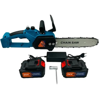 Электропила аккумуляторная Chain Saw 8 дюймов 550Вт 24В + 2 АКБ Li-Ion 4Ач Автосмазка Синяя CHS-M824