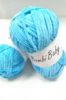 Плюшева пряжа Bambi Babi 016 Яскраво-блакитний велюр 100 г/110 м