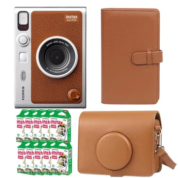 Подарочный набор камера Fujifilm Instax Mini EVO Brown, Фотобумага 100шт, Чехол, Фотоальбом 108 фото Коричневий (Подарочная упаковка)