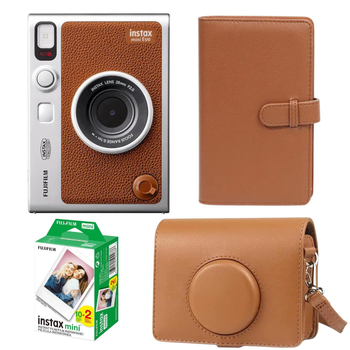 Подарочный набор камера Fujifilm Instax Mini EVO Brown, Фотобумага 20шт, Чехол, Фотоальбом 108 фото Коричневий (Подарочная упаковка)