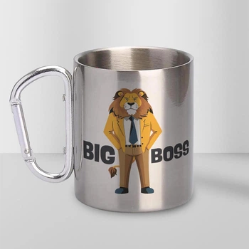Кружка металева срібляста з карабіном Big Boss 300 мл