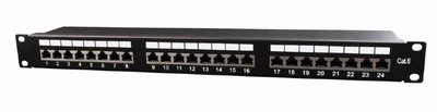 Патч-панель 19 дюймов 24 порта FTP Cat 6 с позолоченными контактами черная