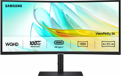 Монітор 34" Samsung ViewFinity S6 Ultra WQHD S34C650 (LS34C650UAIXCI) Ultra WQHD / VA 1000R / 100Hz / 8-Bit + FRC / HDR10 / USB-C 90W Power Delivery / LAN / Spekers 5W