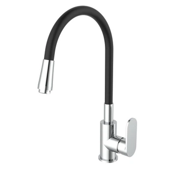 Змішувач для кухні Zegor Professional Reich-04KB Premium Pro Lux одноважільний з гнучким виливом Катридж Sedal Spain Хром/Чорний
