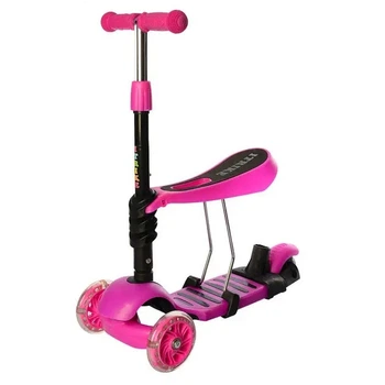 Самокат детский трехколесный с сиденьем Best Scooter Колеса светятся, подставка 3в1