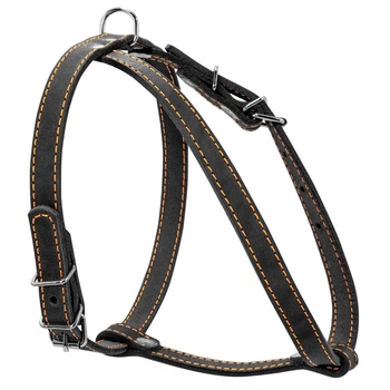 Шлейка для мелких пород собак кожаная плоская COLLAR, размер S, чёрная, регулируемая, со светоотражающими швами, 14 мм, A:40–48 см, B:43–51 см — арт. 06341