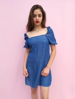 Жіноча однотонна сукня легкий денім із резинкою на спинці Boohoo Синя 9854-1111 M (42-44)
