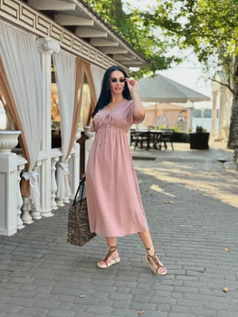 Довга жіноча муслінова сукня Fashion 46/48 капучіно