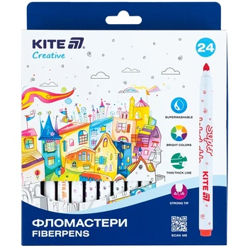 Фломастеры "Kite" 24 цвета /K-1153/ Creative Superwashable