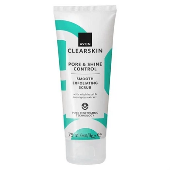Отшелушивающий скраб для лица Avon Clearskin с экстрактами гамамелиса и эвкалипта "Уменьшение пор и блеска"75 мл