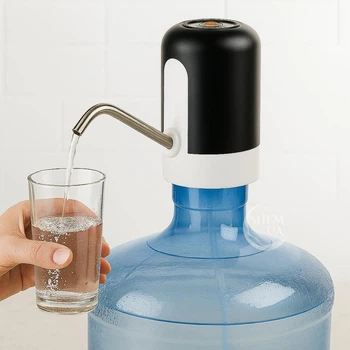 Помпа для води автоматична на бутель 10 л, 11 л, 18.9 л, Water Dispenser, акумуляторний кулер насос для бутильованої води, електрична безшумна насадка-дозатор зі сталевою трубкою та USB зарядкою Чорний WPA-234-Black
