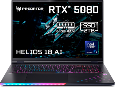 Ноутбук Acer Predator Helios 18 PH18-73 18 WQXGA IPS, Intel U9-275HX, 64GB, F2TB, NVD5080-16, Lin, чорний 309696