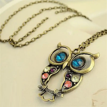 Подвеска кулон сова OWL со стразами длинная цепочка бронзовый цвет