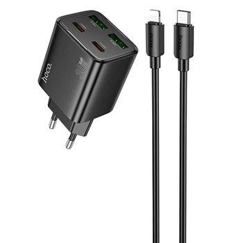 Сетевое зарядное устройство HOCO N56 Fundador PD30W four-port (2C2A) + Type-C to Lightning (Black) (209774)