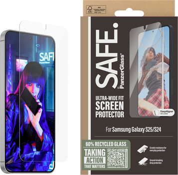 Szkło ochronne PanzerGlass SAFE. Ultra-Wide Fit w. Aligner do Samsung Galaxy S25/S24 (PG_SARNUWFG38388)