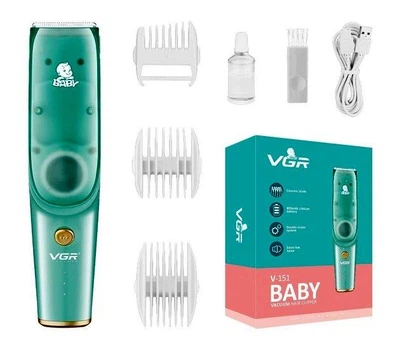 Безшумна машинка для стрижки дітей і немовлят VGR Baby V-151, Бездротовий тример 3 насадки з витяжкою