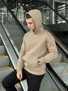 Чоловічий зимовий худі на флісі 3XL бежове (BLhu2557sa)