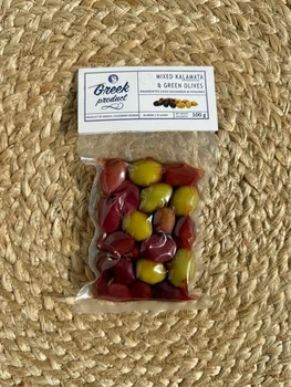 Оливки ассорти Каламата и зеленые с косточкой Greek Product 100г