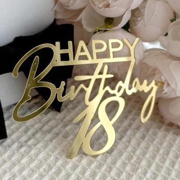 Зеркальный топпер Happy Birthday 18 золото
