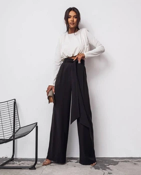 Женские широкие брюки MAXI oversize из костюмной ткани с поясом чёрный 42-44