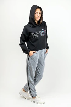 Костюм подростковый для девочки Тик Ток (худи+брюки) 889092 двунитка 146см черный с серым (85702890146)