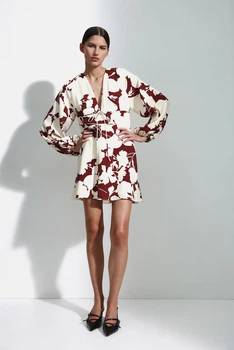Платье H&M 271266639 S Кремовый/Бордовый