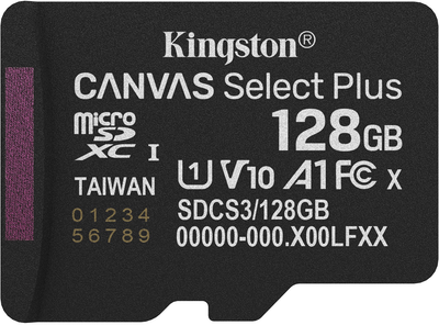 Karta pamięci Kingston Canvas Select Plus Gen3 microSDXC 128GB Class 10 UHS-I U1 V10 A1 (SDCS3/128GBSP)