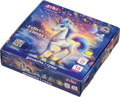 Набір гуашевих фарб ZiBi Unicorn 16 кольорів по 20 мл (ZB.6627)