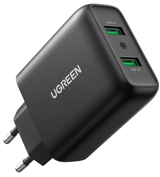 Мережевий зарядний пристрій Ugreen CD161 36W 2xUSB QC 3.0 Charger Black (6957303812165)