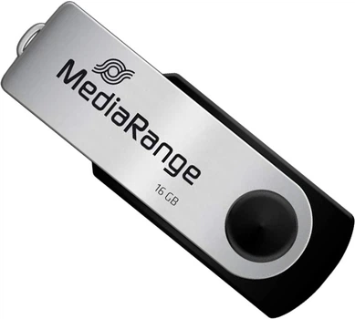 Флеш память USB MediaRange 16GB USB 2.0 Black/Silver (4260057126214)