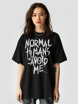 Футболка женская оверсайз Dubhumans Normal Humans Avoid Me Черный XS-S (NHAM-TWO-B-XSS)