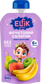 Детское пюре Фруктовый салатик из яблок, груши, персика и банана Elfik Magic 200 г
