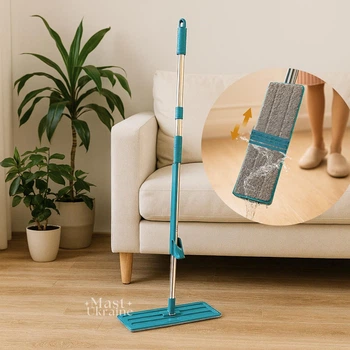 Швабра с отжимом для пола и окон Spin Mop 360, самоотжимающая, для уборки без рук с 2 насадками из микрофибры Синяя LENSP-360-Blue