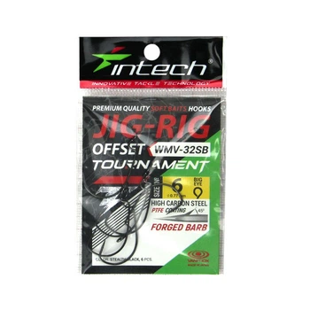Крючок офсетный Intech Tournament JIG-RIG Offset WMV-32SB #06 (6 шт.), японский, PTFE-покрытие, Forged Barb, для пресноводных и морских хищников, с увеличенным ушком, подходит для джиг-рига(FS_AEB4FC95C6DE)