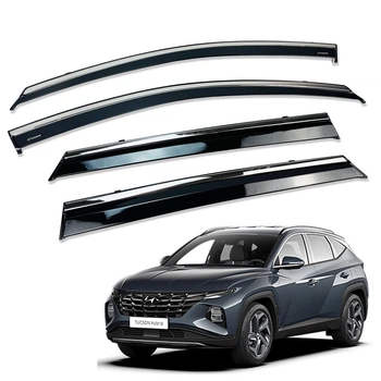 Дефлекторы окон (ветровики) для Hyundai Tucson Long Wheel 2021+ с нерж. хром полоской (HAWK)